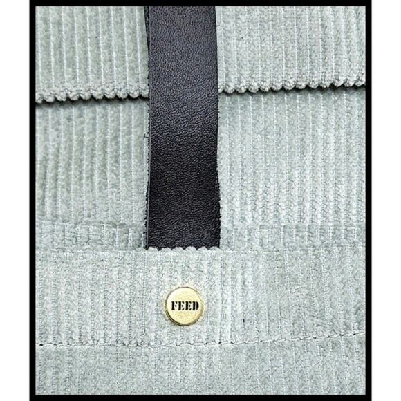FEED Projects Tote Bag Mint Green Corduroy Black Leather Straps 25 Meals - Picture 3 of 7